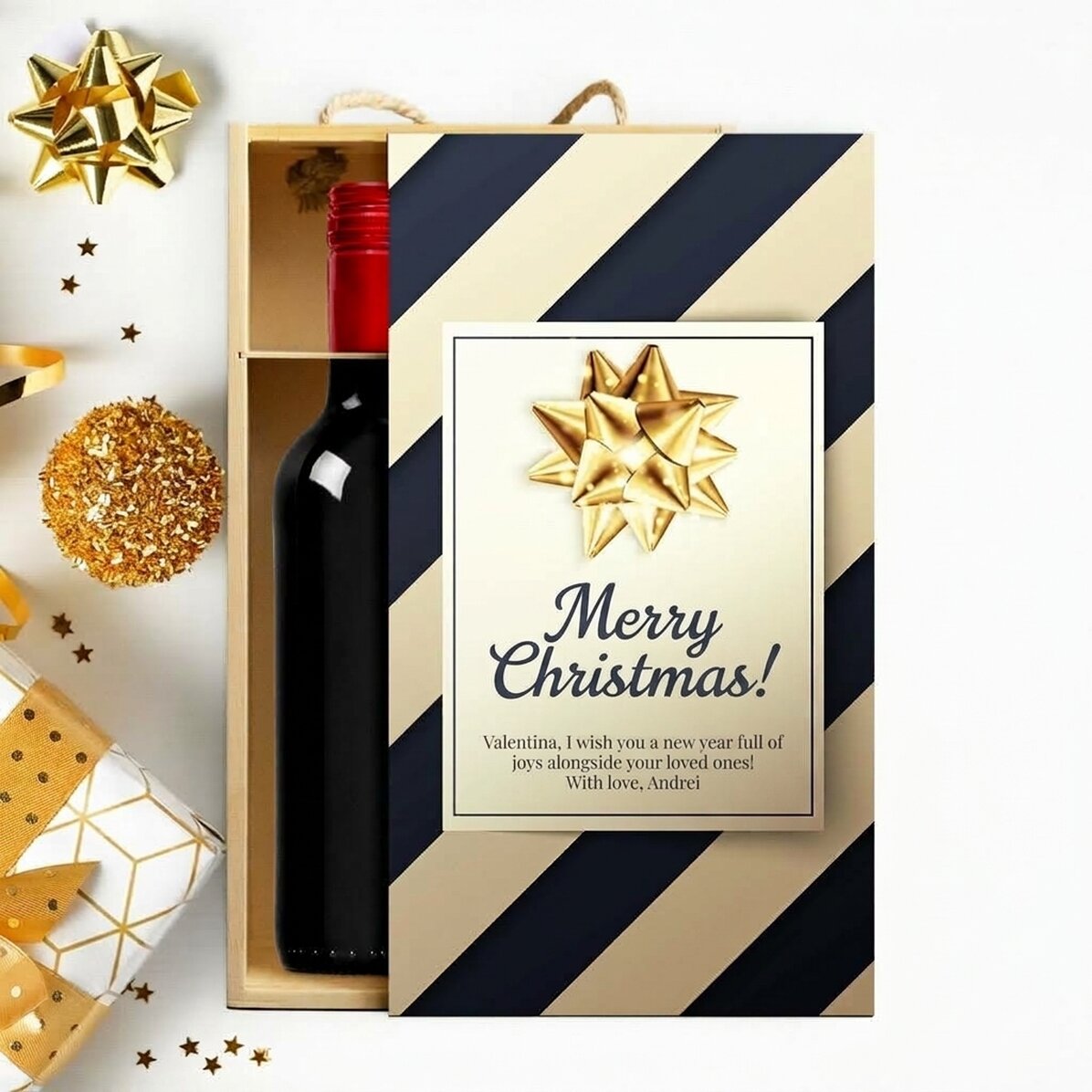 Caja de vino para 2 botellas personalizada con mensaje - Regalo premium para las fiestas