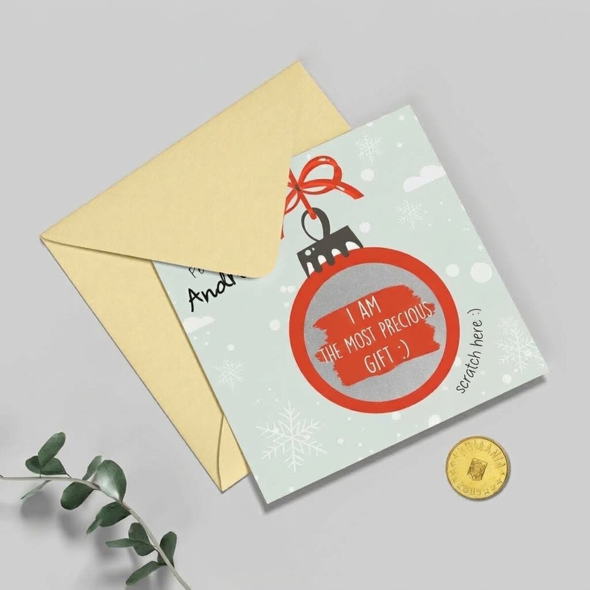 Tarjeta rasca y gana personalizada con mensaje navideño