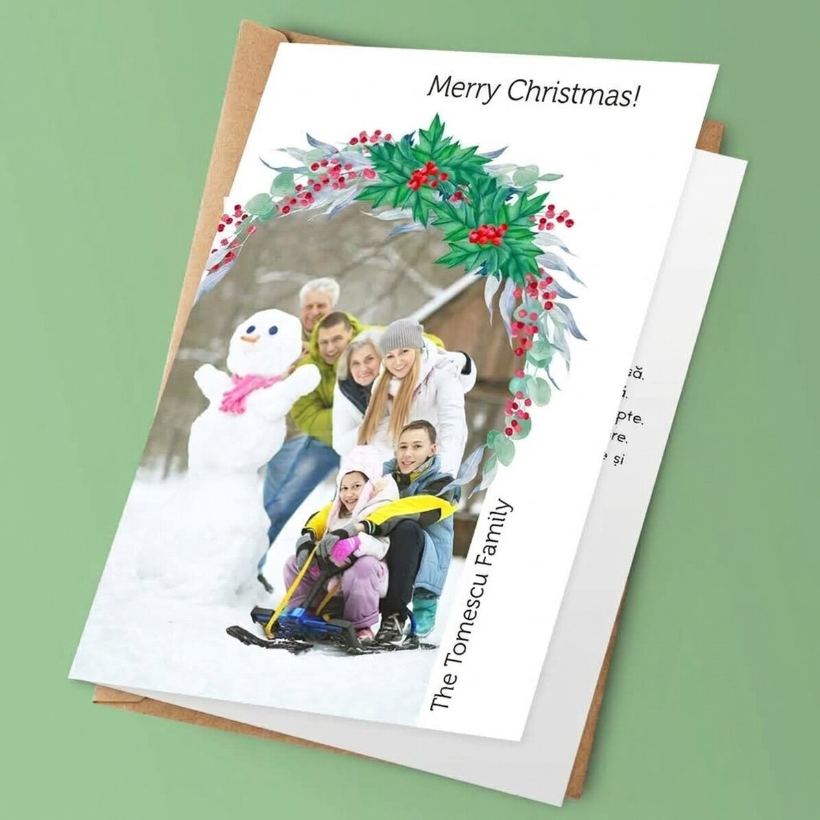 Tarjeta de felicitación personalizada con foto y mensaje - Feliz Navidad