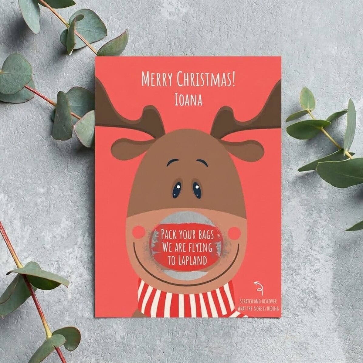 Tarjeta de Navidad personalizada para rascar - Modelo Ren
