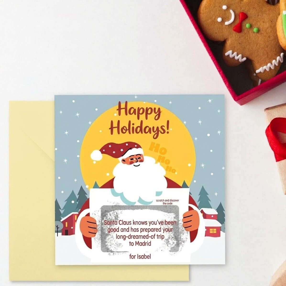 Tarjeta rasca y gana personalizada con mensaje: «Noticias de Papá Noel»