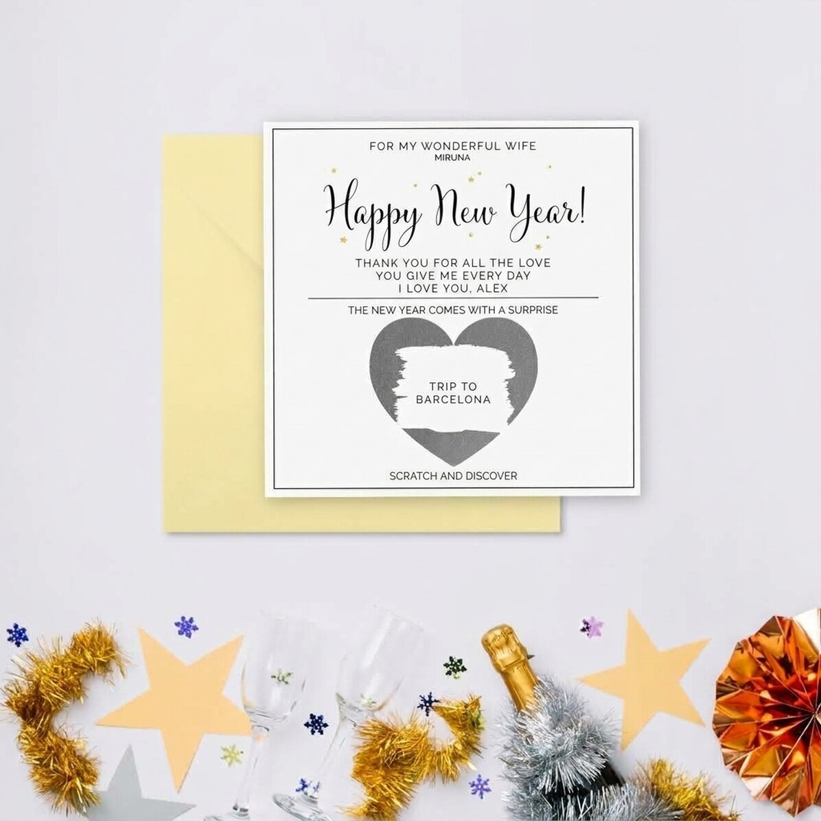 Tarjeta rasca y gana personalizada con mensaje - Elegante diseño navideño