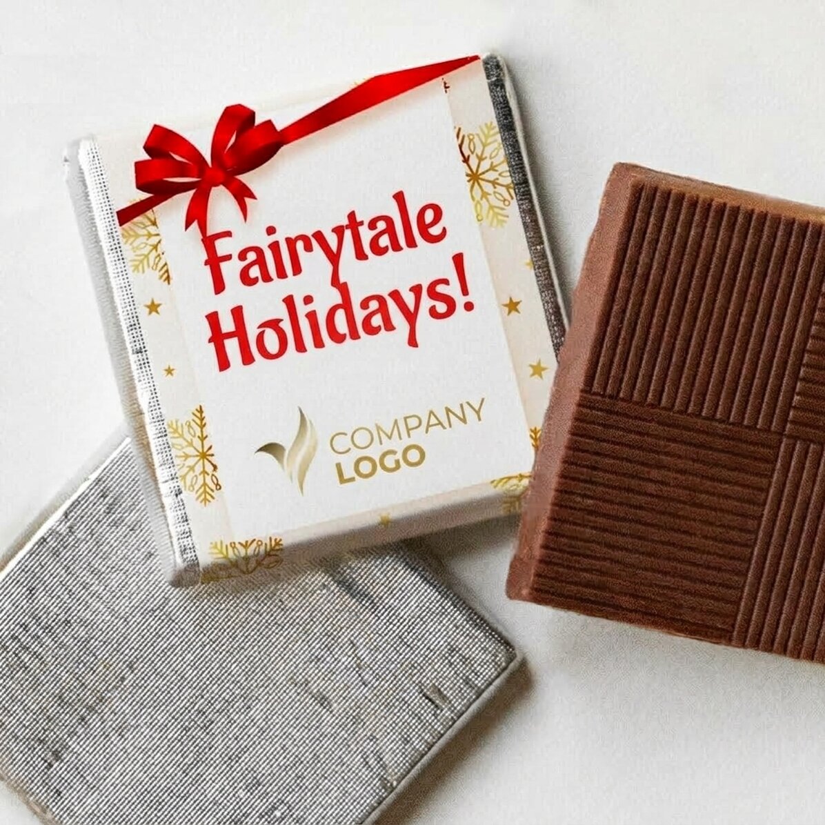 Mini tableta de chocolate personalizada con logotipo y mensaje - Copos dorados