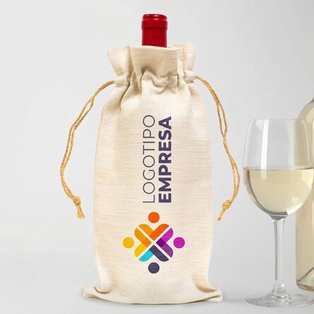 Bolsa personalizada para botella de vino con logotipo en horizontal