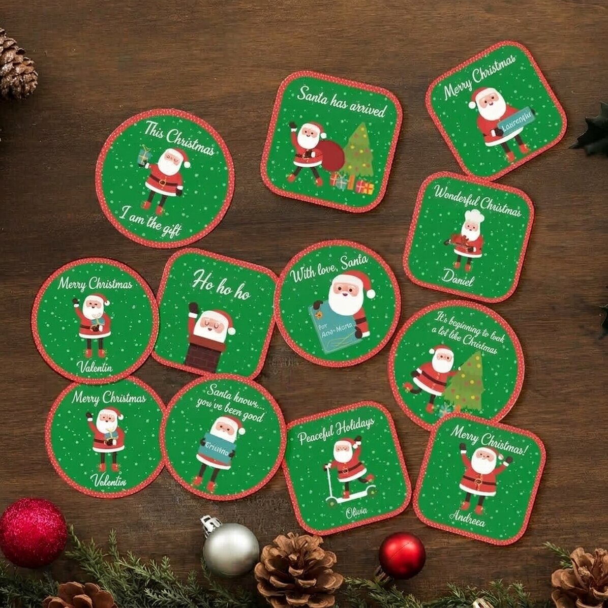 Lote de 12 pegatinas (etiquetas autoadhesivas) personalizadas - Papá Noel