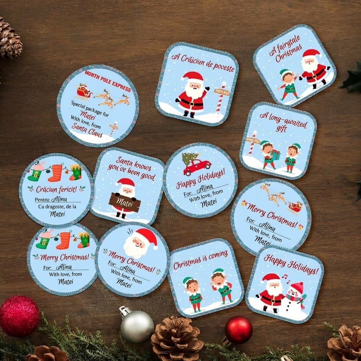 Lote de 12 pegatinas (etiquetas autoadhesivas) personalizadas - El espíritu de las fiestas