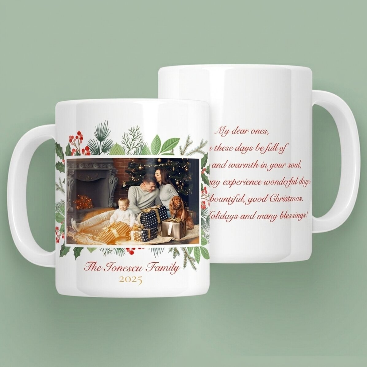 Taza personalizada con una foto y un texto: ¡Feliz Navidad!
