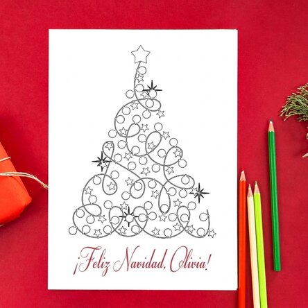 Tarjeta de felicitación personalizada para colorear con mensaje navideño