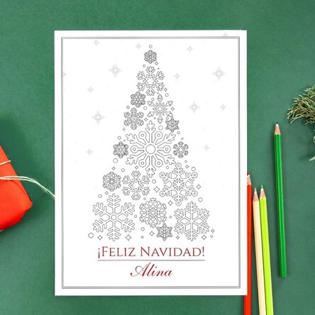 Tarjeta de felicitación para colorear personalizada con mensaje - Árbol de Navidad