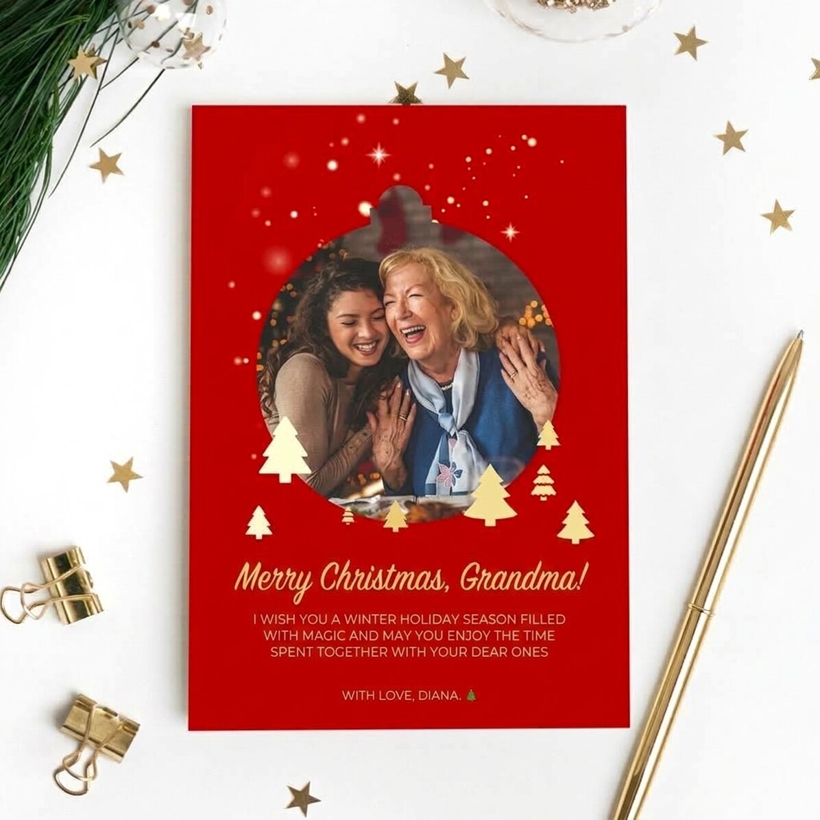 Tarjeta magnética personalizada con una foto y un mensaje de Navidad para los abuelos