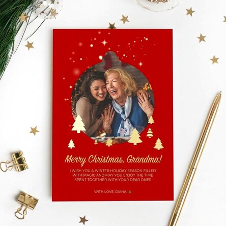 Personalised magnetic card with a photo and Christmas message for grandparents