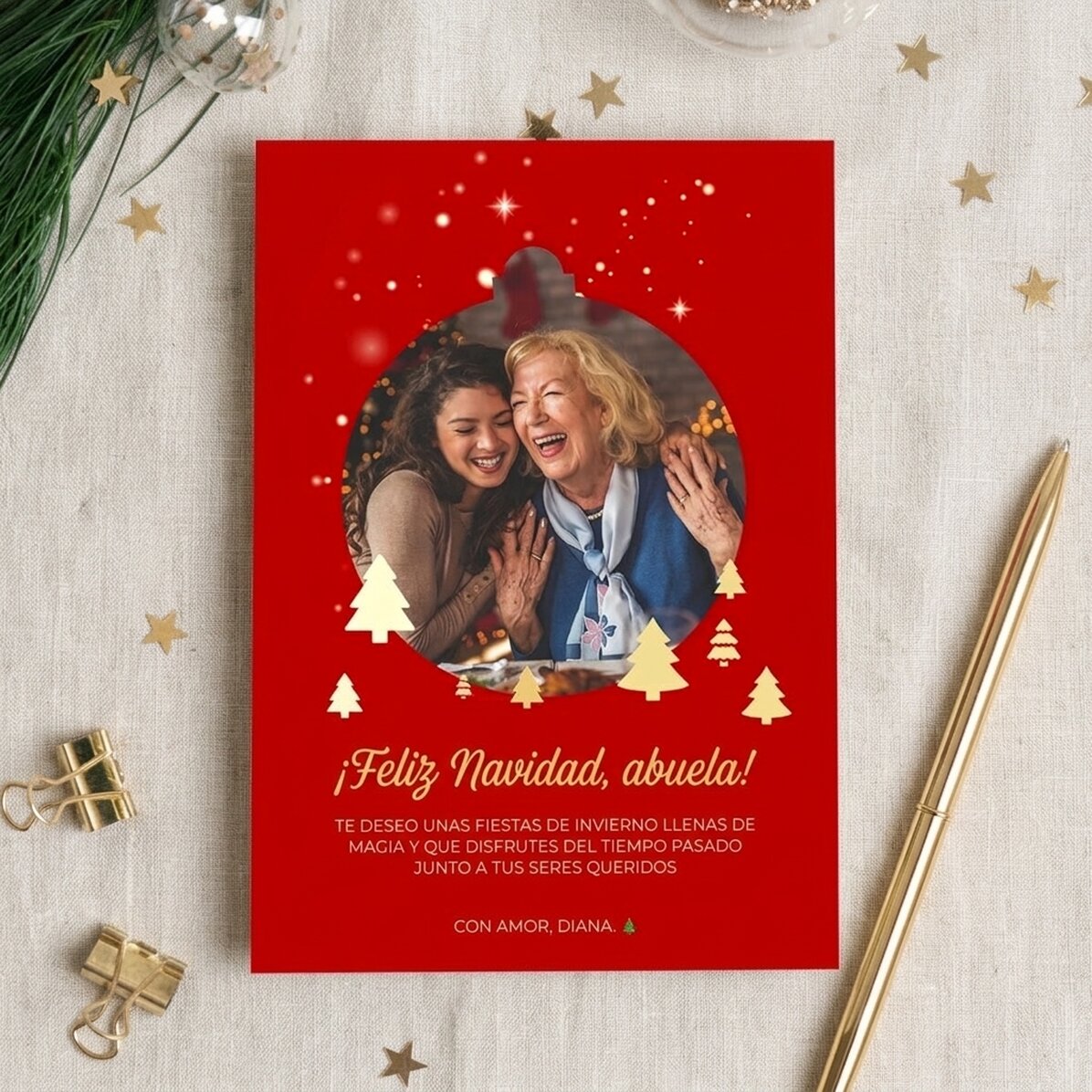 Tarjeta magnética personalizada con una foto y un mensaje de Navidad para los abuelos