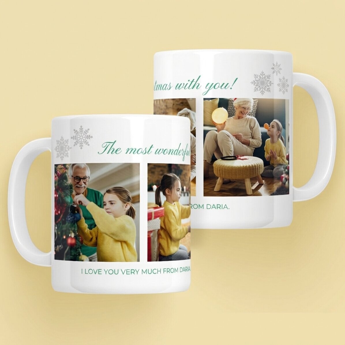 Taza personalizada con 4 fotos y un mensaje navideño para los abuelos