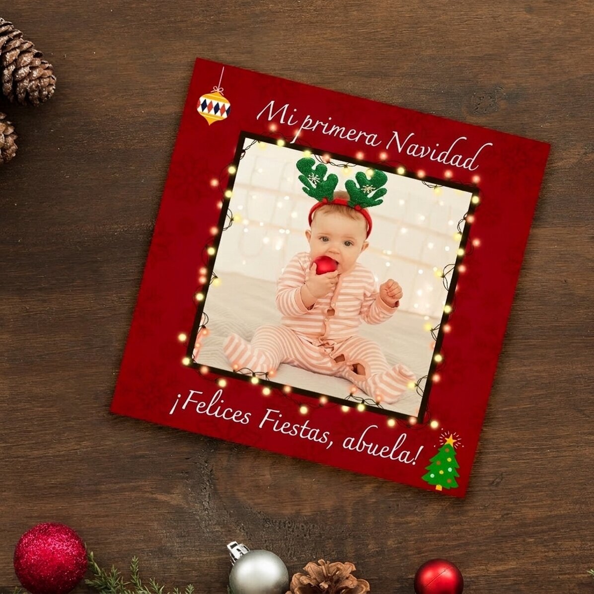 Iman personalizado de 10x10 con foto y texto: «Mi primera Navidad»
