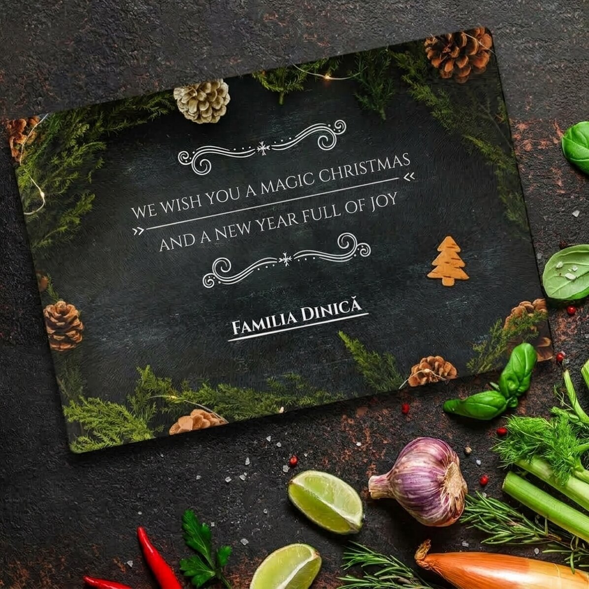 Cortador de vidrio personalizado con texto - La magia de la Navidad