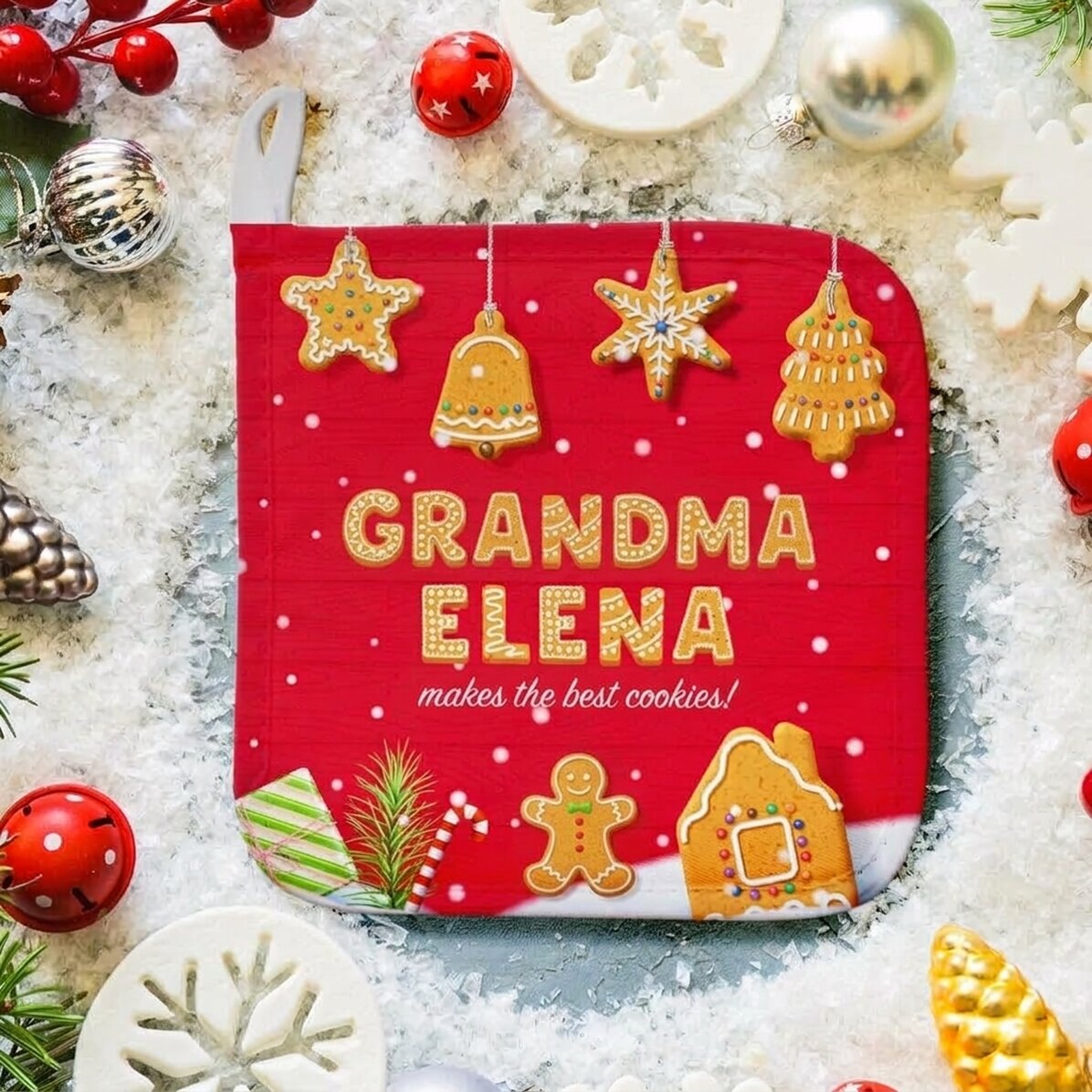 Soporte para ollas calientes personalizado con el nombre de los abuelos - Christmas Gingerbread