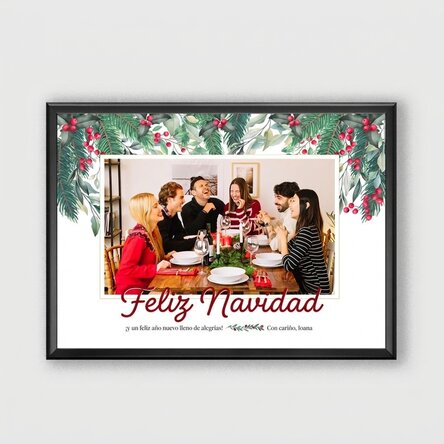 Cuadro navideño personalizado con un texto y una foto de familia