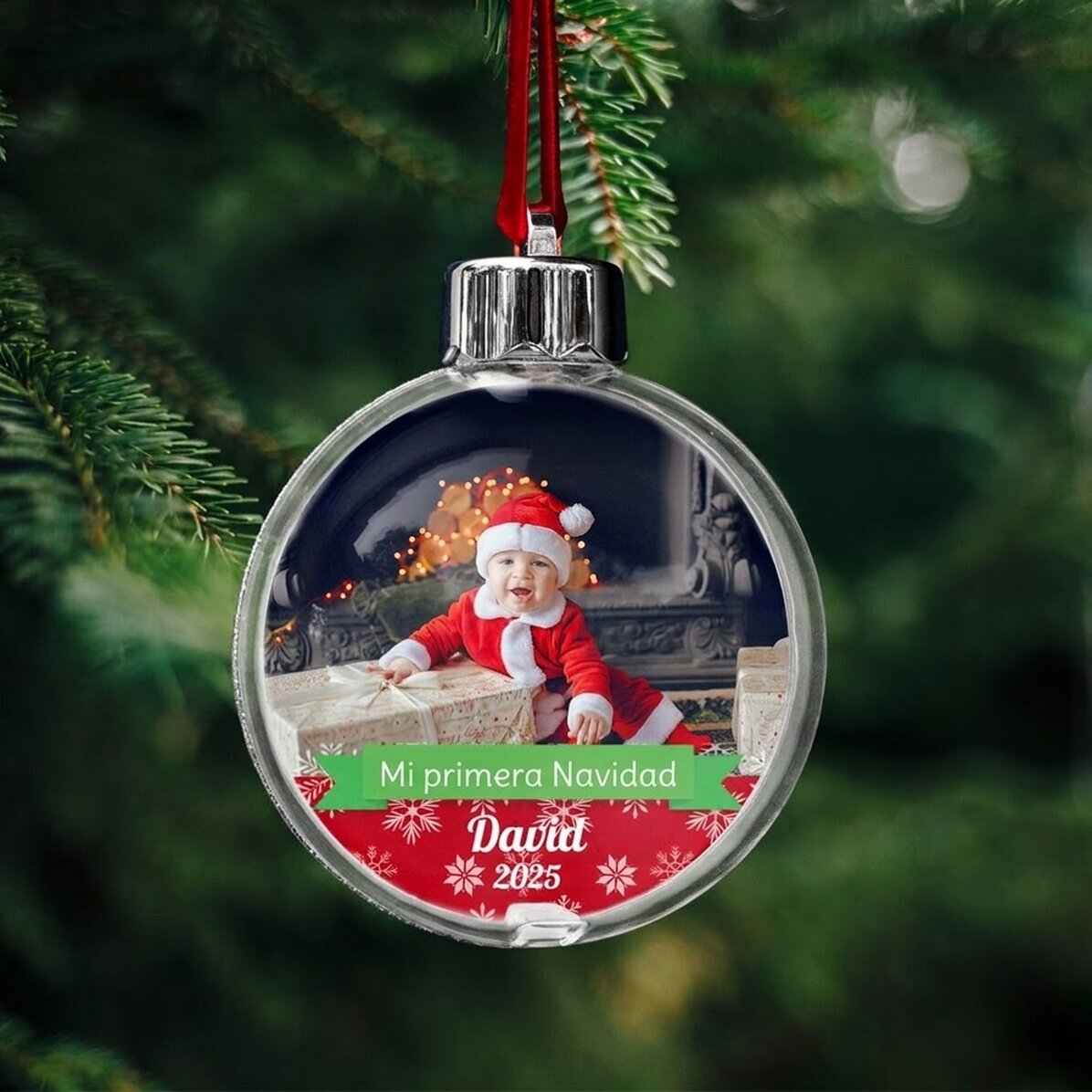 Bola de Navidad personalizada con foto y texto: «Mi primera Navidad»