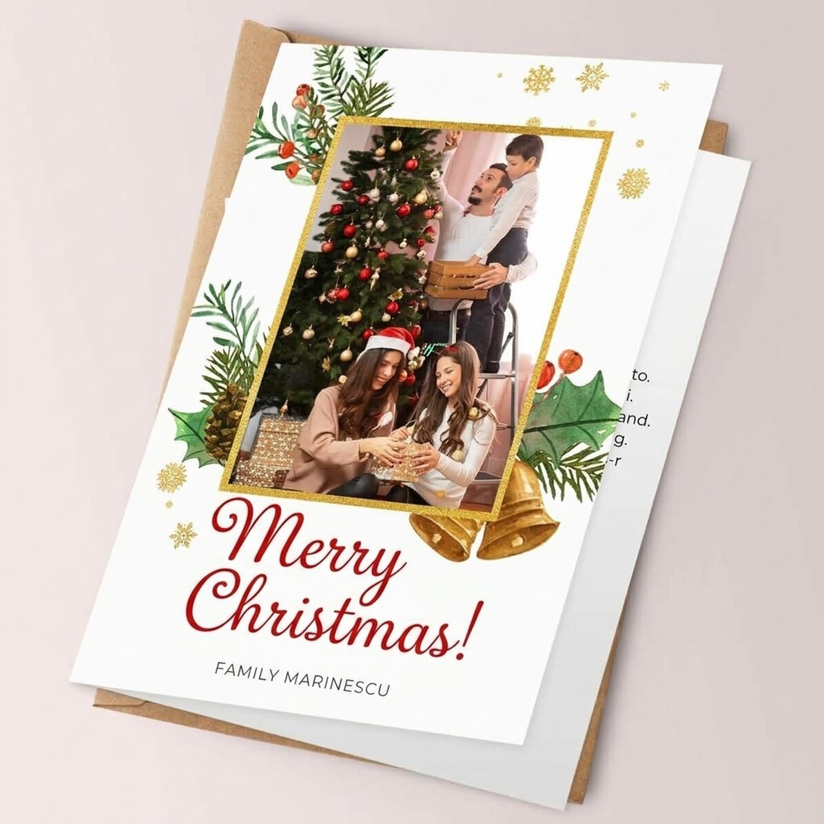 Tarjeta de Navidad personalizada con foto y texto - Marco con purpurina