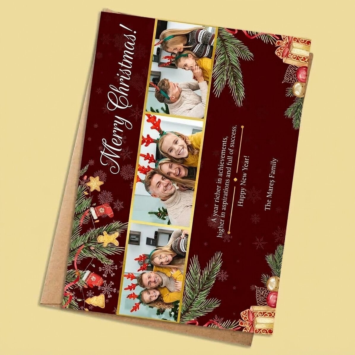 Tarjeta de Navidad personalizada con 3 fotos y texto - Regalo familiar