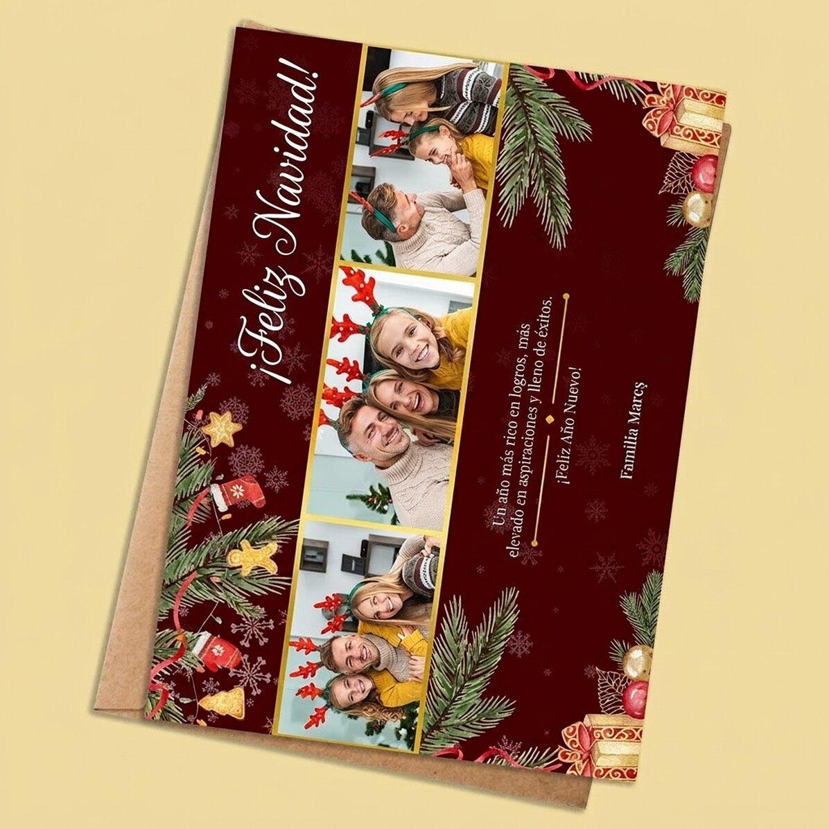 Tarjeta de Navidad personalizada con 3 fotos y texto - Regalo familiar