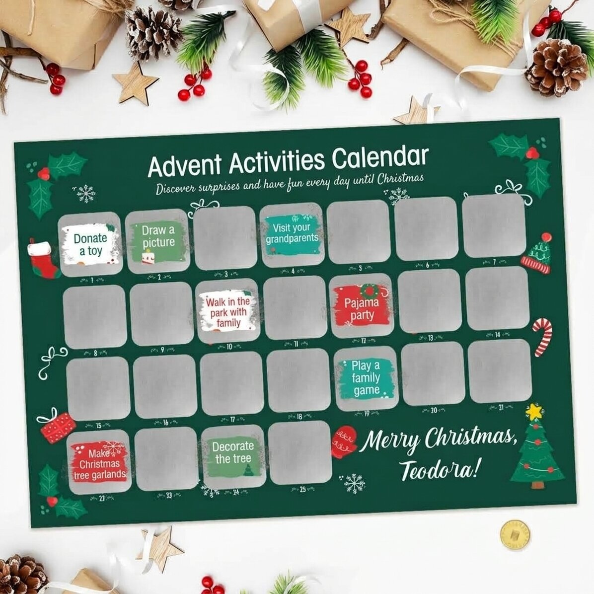 Póster de Adviento personalizable para rascar con mensajes - Actividades