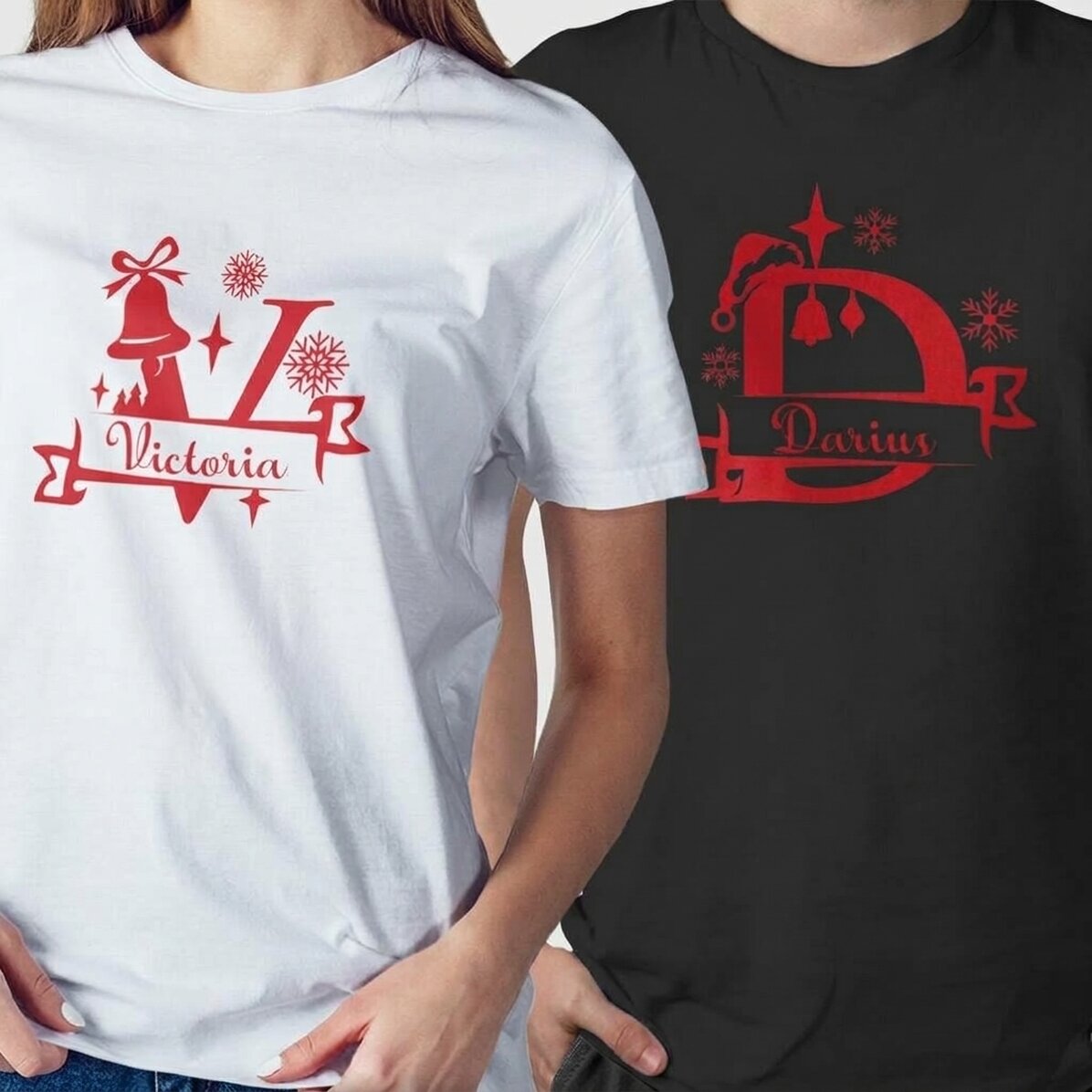 Camiseta de algodón personalizada con iniciales y nombre - modelo navideño