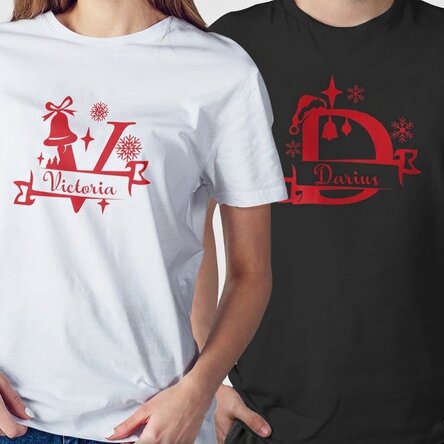 Camiseta de algodón personalizada con iniciales y nombre - modelo navideño