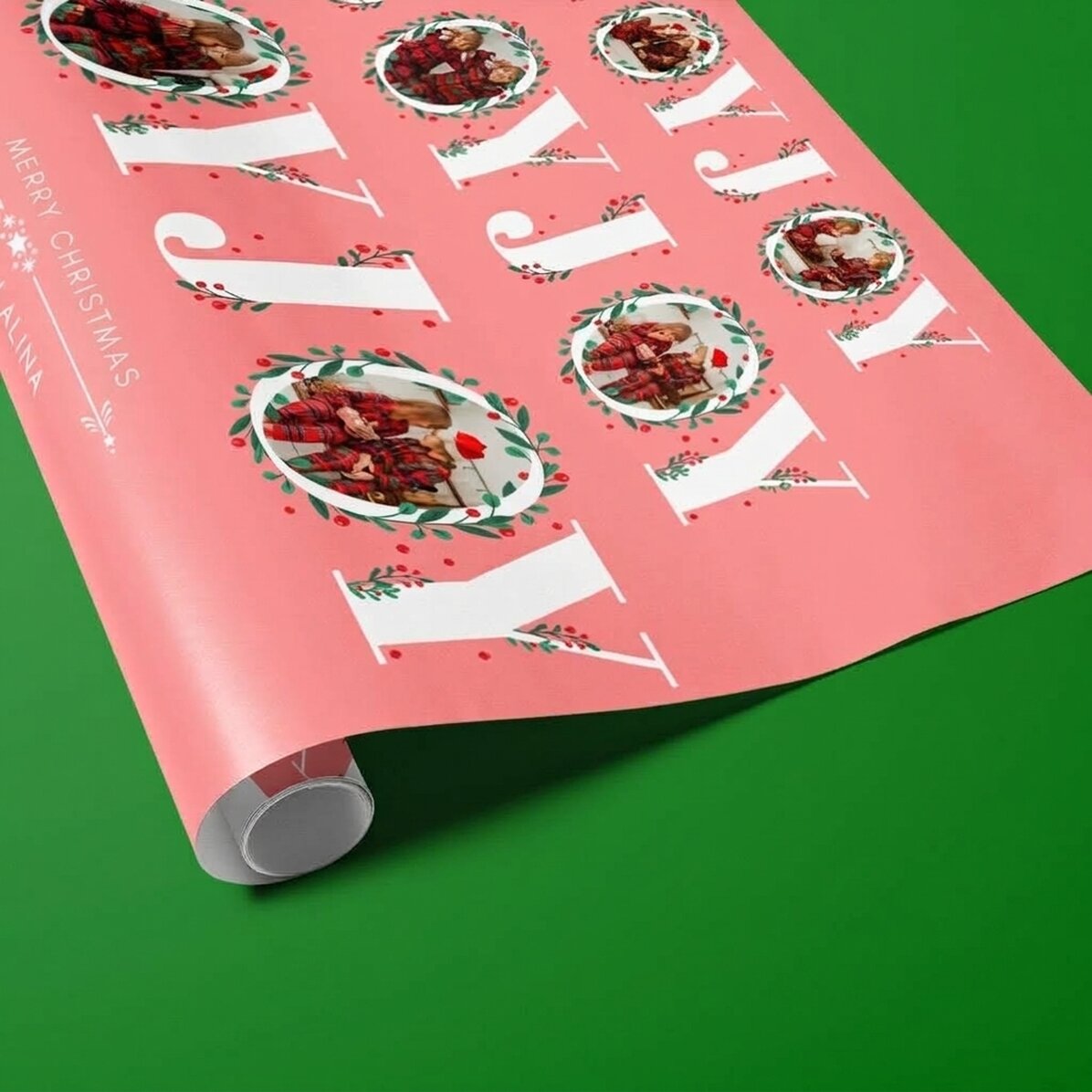 Papel de regalo personalizado con 12 fotos y texto - Joy