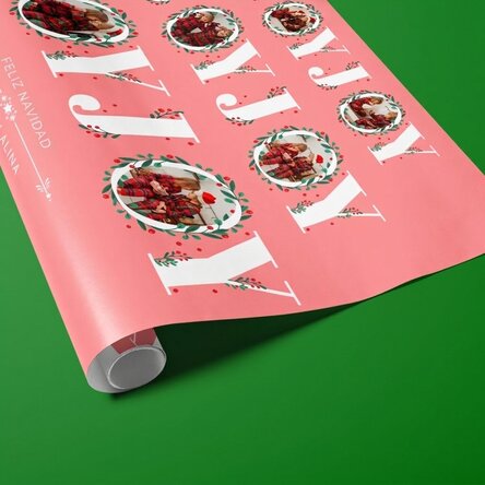 Papel de regalo personalizado con 12 fotos y texto - Joy