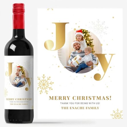Vino personalizado con una foto y un mensaje de felicitación - Joy