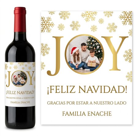 Vino personalizado con una foto y un mensaje de felicitación - Joy