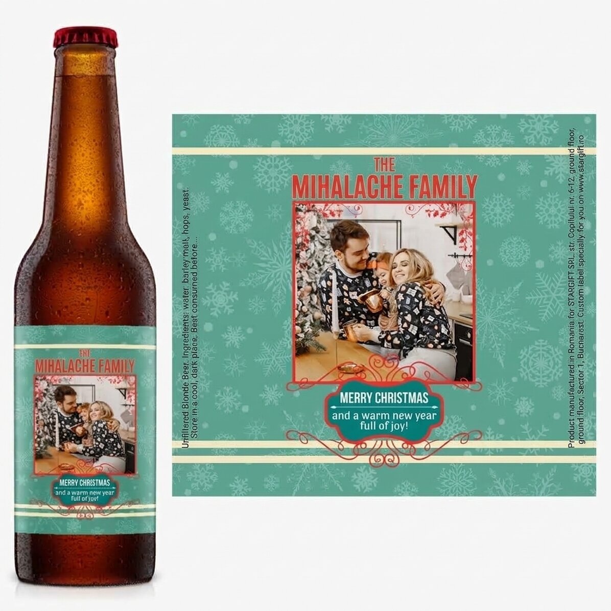Cerveza personalizada con foto y texto - Navidad vintage