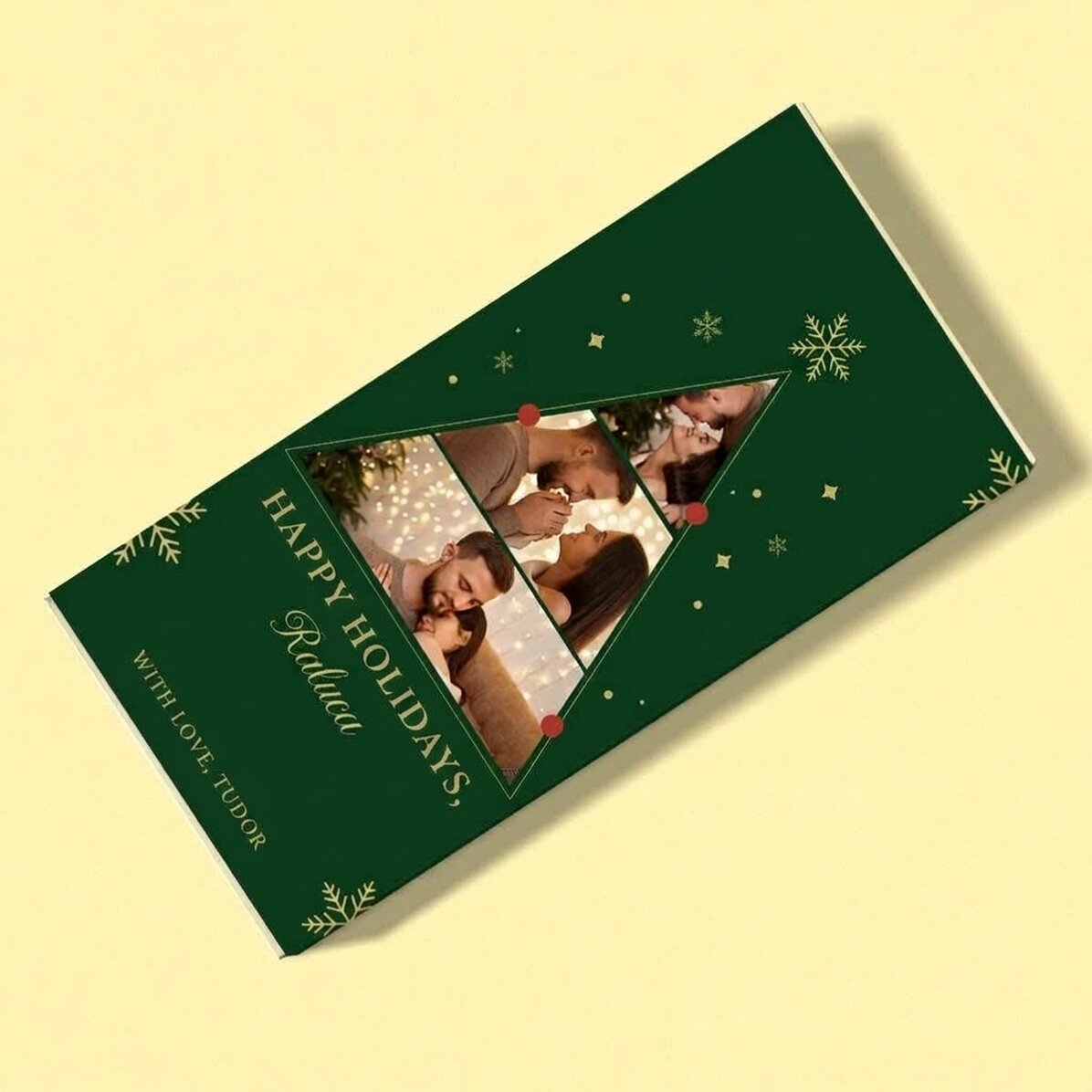 Chocolate personalizado con 3 fotos y un mensaje navideño - Árbol de Navidad