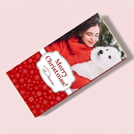 Chocolate personalizado con una foto y un mensaje navideño - Copos de nieve
