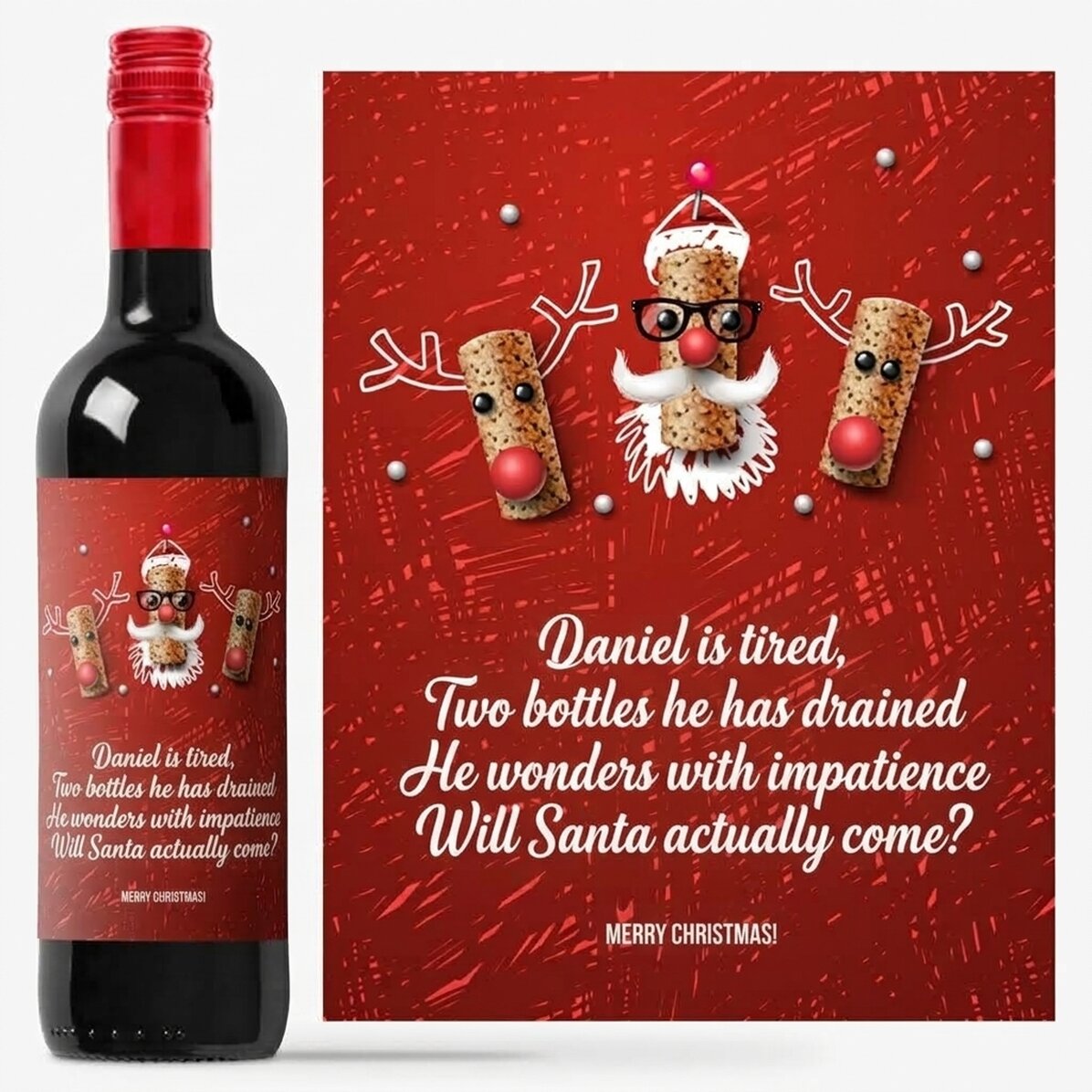 Vino personalizado con un mensaje divertido de Navidad