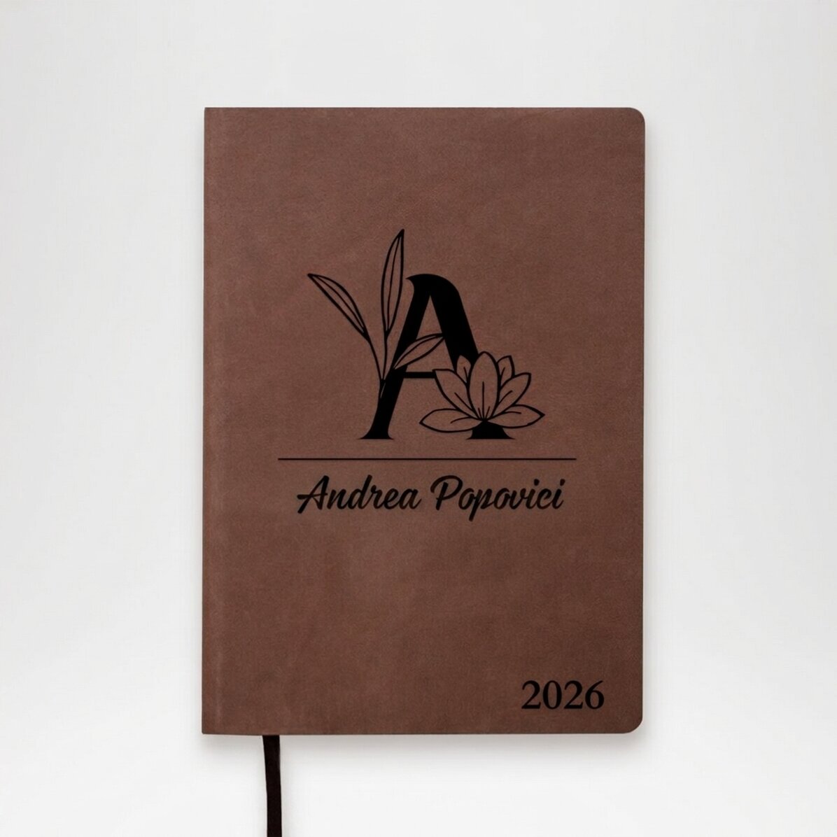 Agenda de piel personalizada con texto - Floral