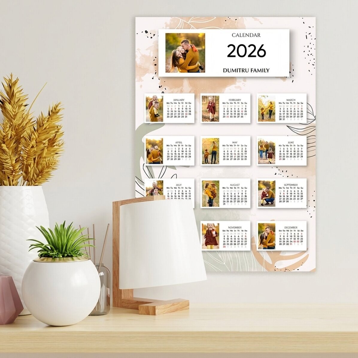Póster calendario personalizado con 13 fotos y texto