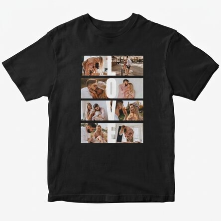 Camiseta de algodón personalizada con 8 fotos y texto - LOVE