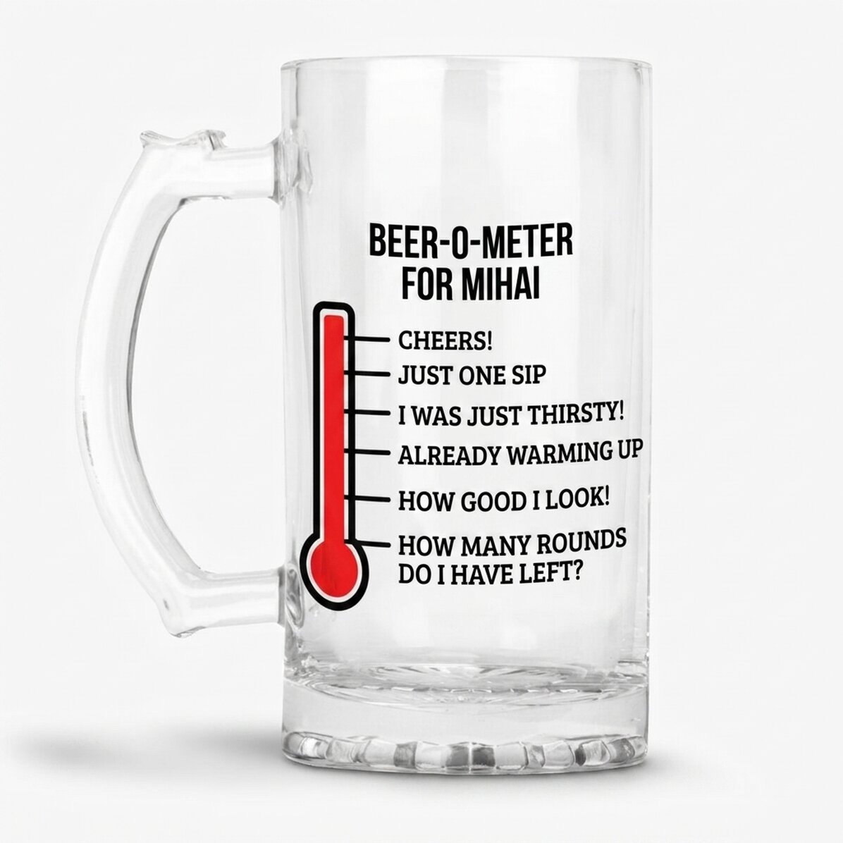 Jarra de cerveza personalizada con texto - Beer-o-meter