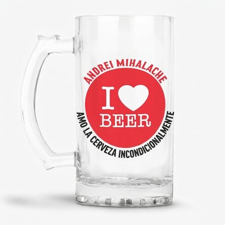 Jarra de cerveza personalizada con el texto «I love beer»