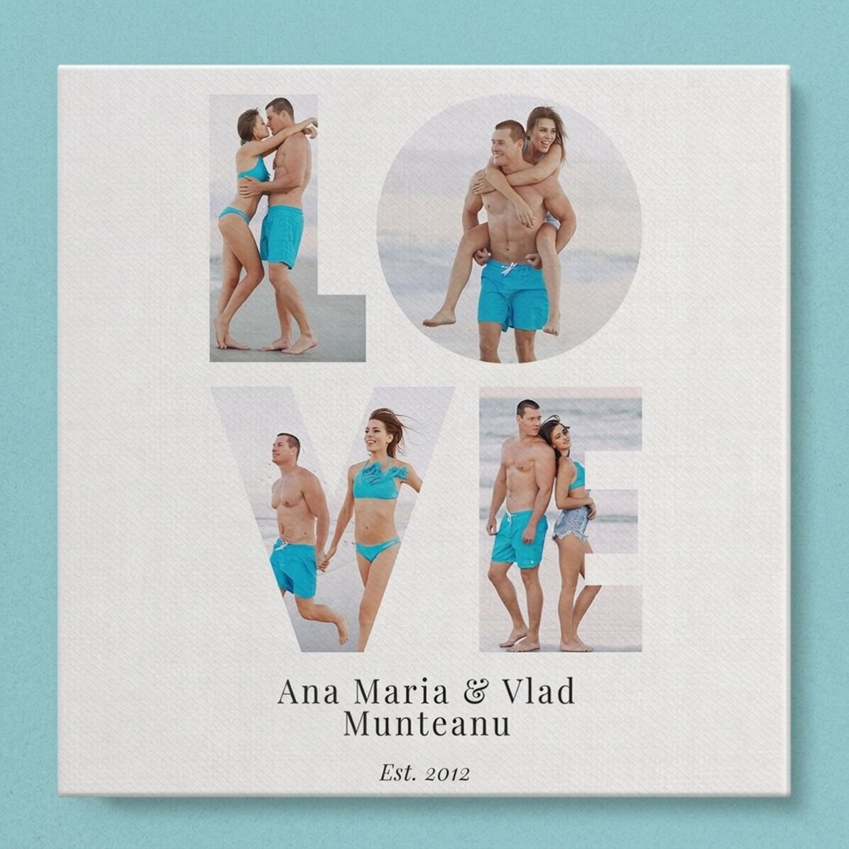 Lienzo personalizado con 4 fotos y texto - LOVE