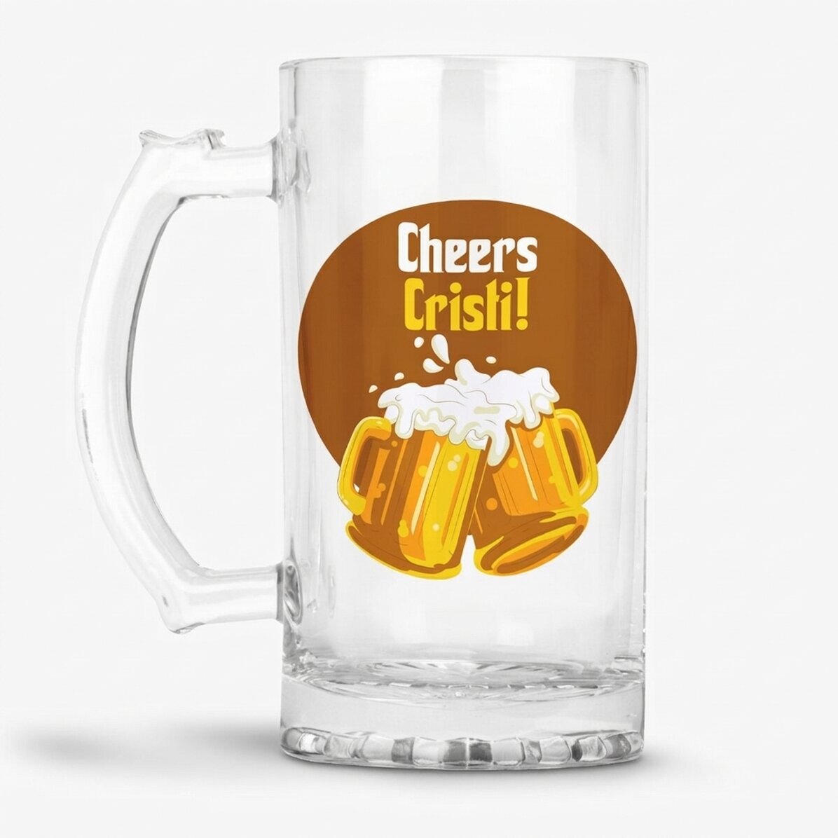 Jarra de cerveza personalizada con texto: «¡Salud!»