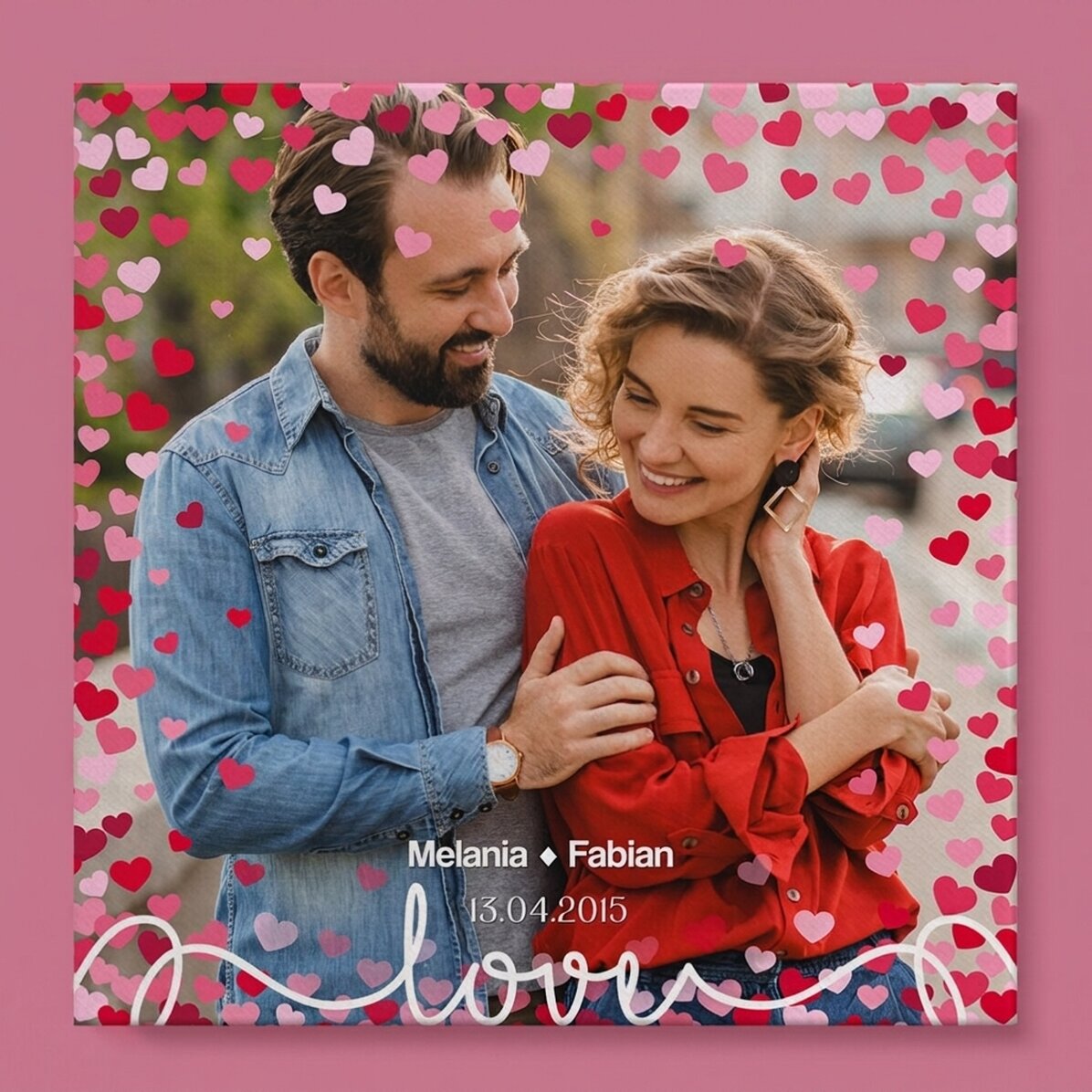 Cuadro de lienzo personalizado con una foto y un texto - Amor