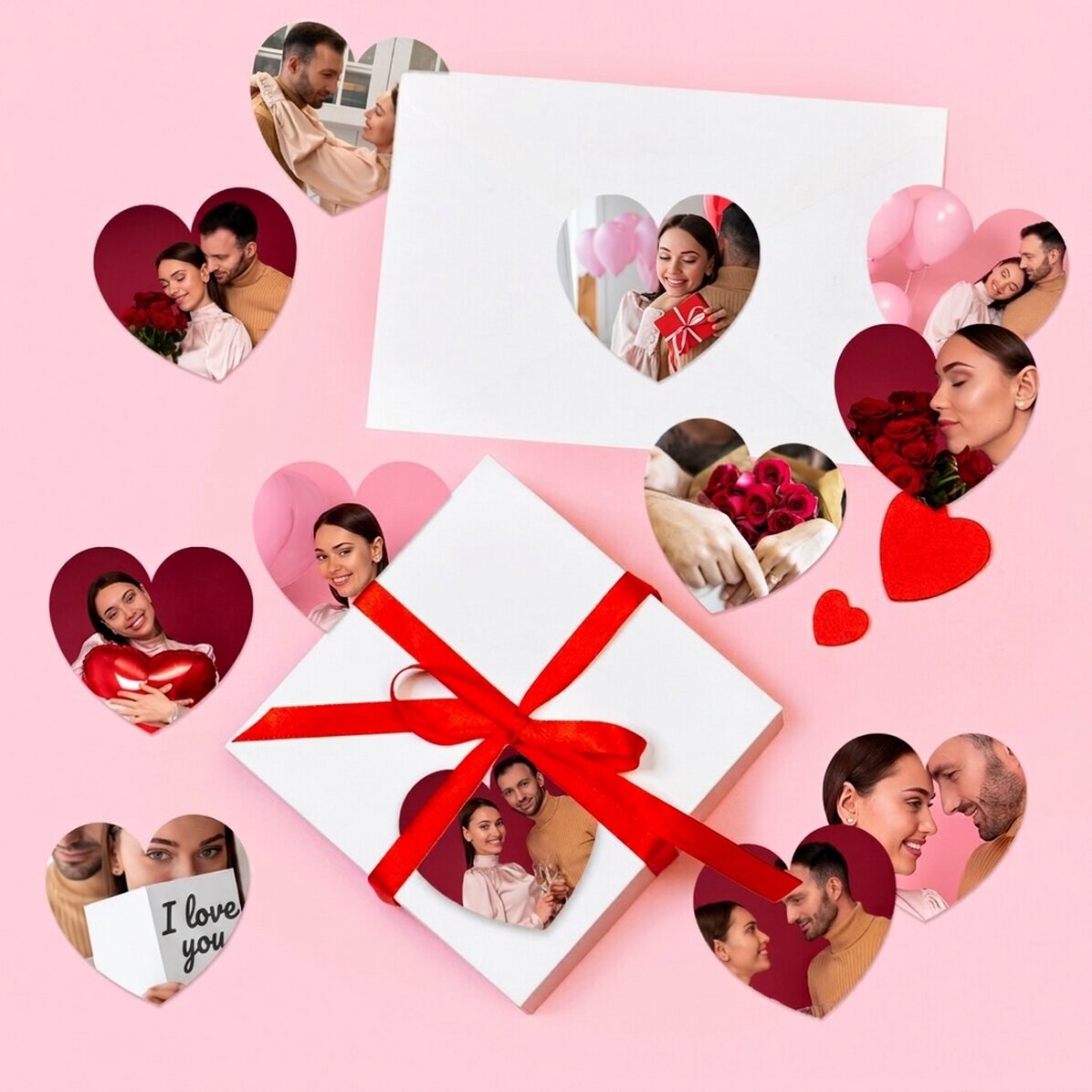 Lote de 12 pegatinas (etiquetas autoadhesivas) con forma de corazón personalizadas con fotos