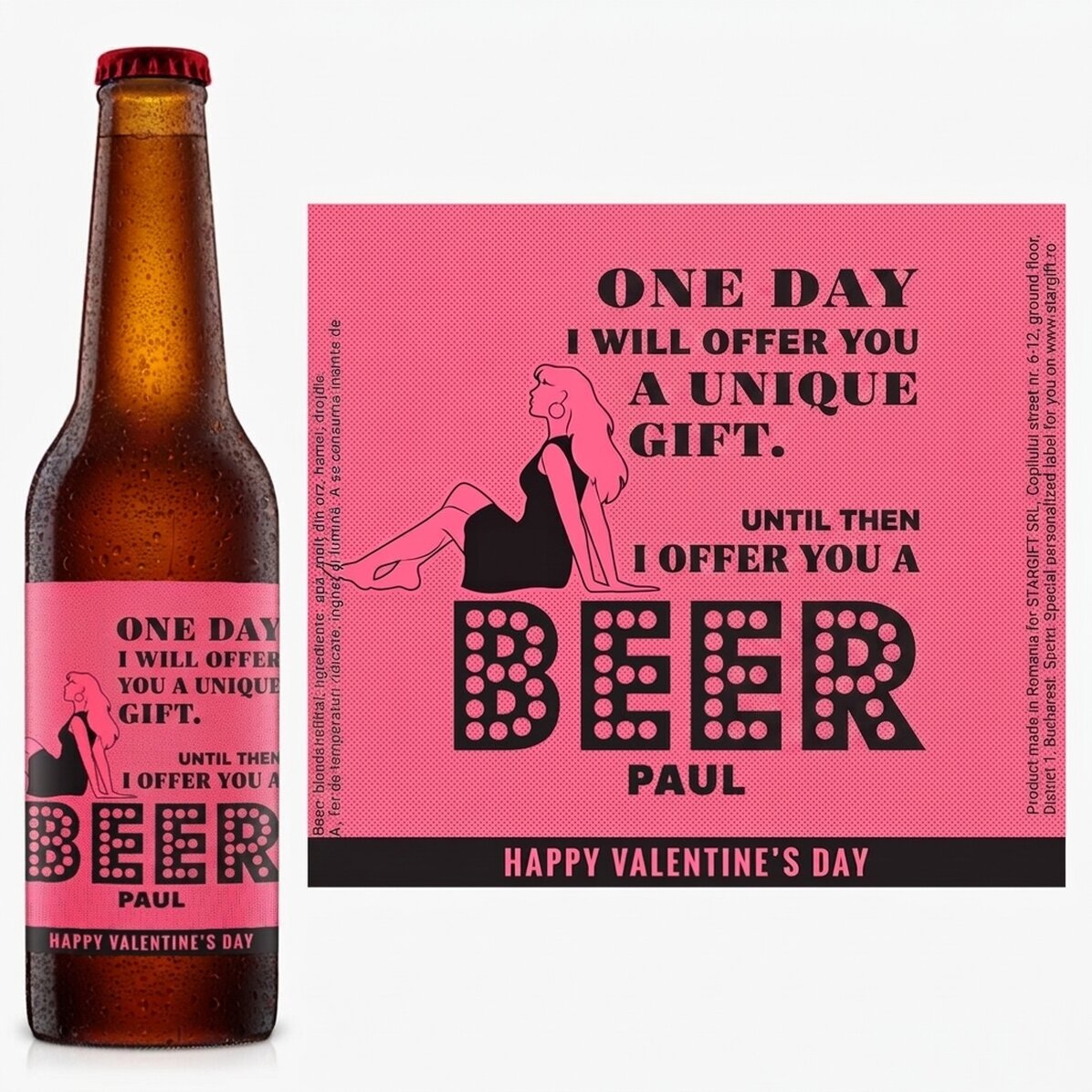 Cerveza personalizada con texto de estilo retro - Cerveza de San Valentín