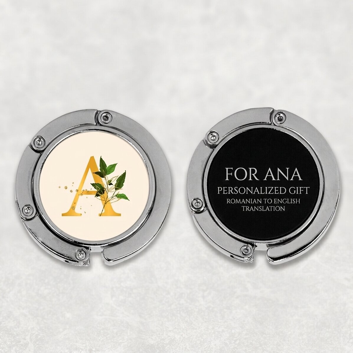 Soporte para bolso de mesa personalizado con iniciales - Floral Gold