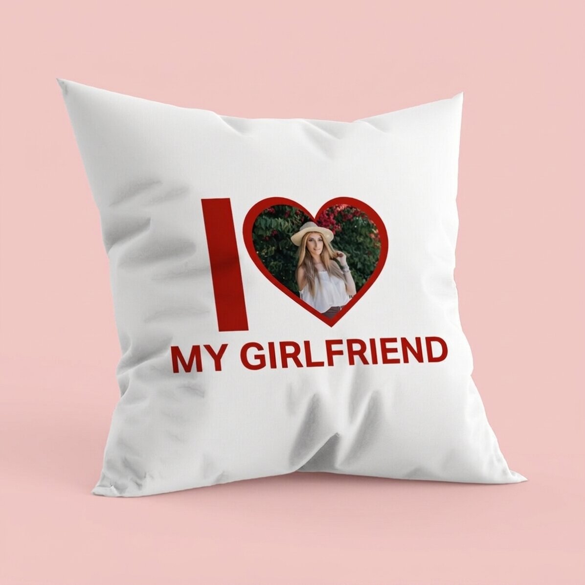 Cojín personalizado con foto y texto: «I love my girlfriend»