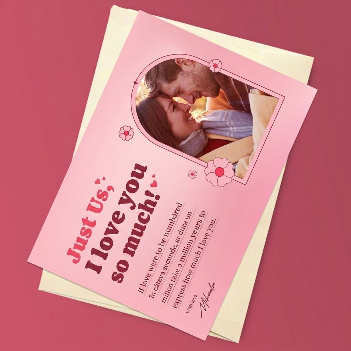 Tarjeta magnética personalizada con una foto y un mensaje de amor - Historia de amor