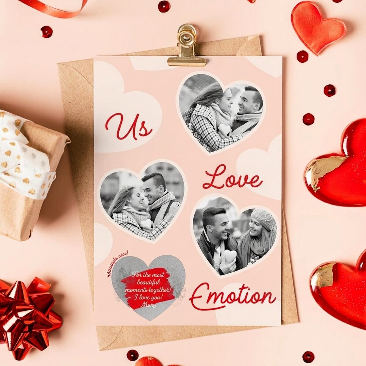 Tarjeta rasca y gana personalizada con 3 fotos y texto - Emoción y amor
